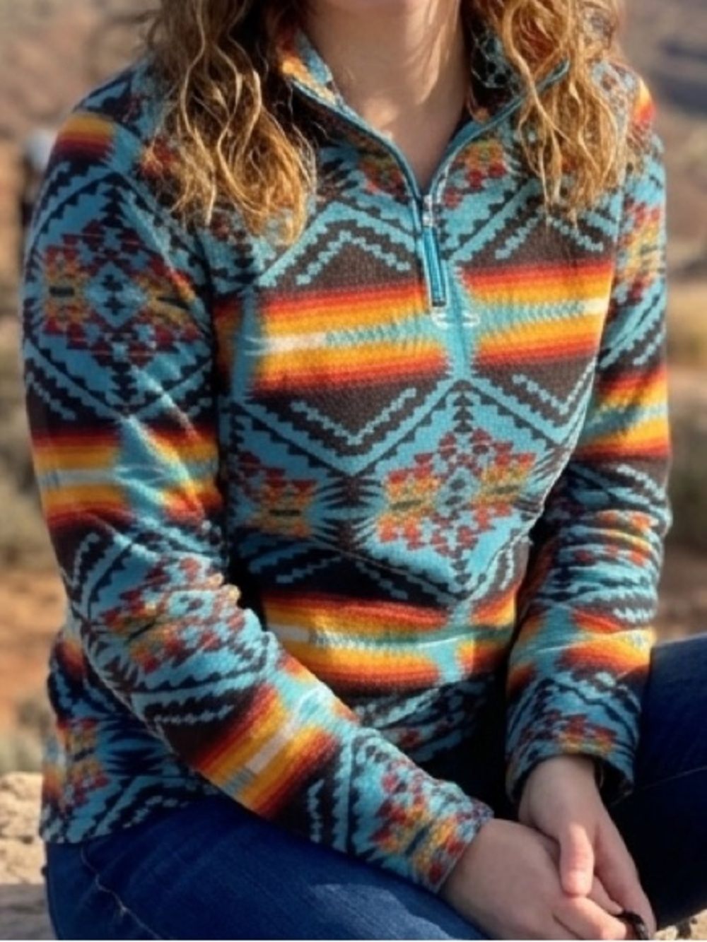 Powder River Outfitters Southwestern Fleece Pullover Aztec Print Size S